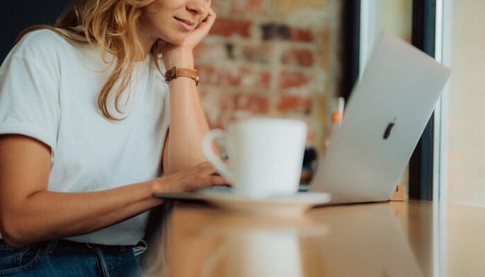 Woman working on laptop